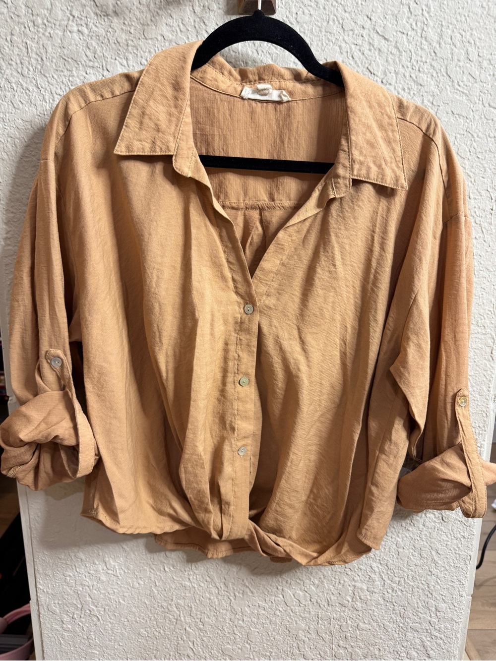 Lily Star Lightweight Button-Front Shirt in Tan